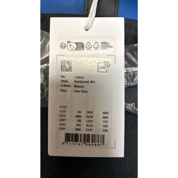 Rains Rolltop Rucksack Backpack Waves Blue W3 Waterproof $125 Msrp Nwt - Picture 2 of 4